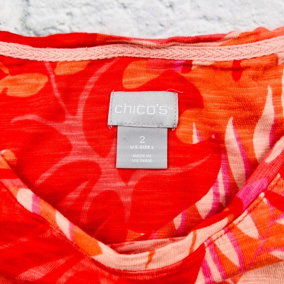 Chicos Pink Hawaiian Short Sleeve T Shirt Top Womens 2 Large Tropical Floral - Picture 4 of 10